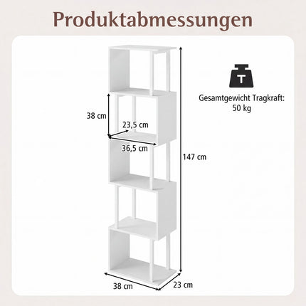 5-Tier Bookshelf with Metal Frame and Anti-Tip, White
