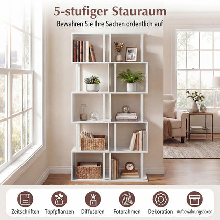 5-Tier Bookshelf with Metal Frame and Anti-Tip, White