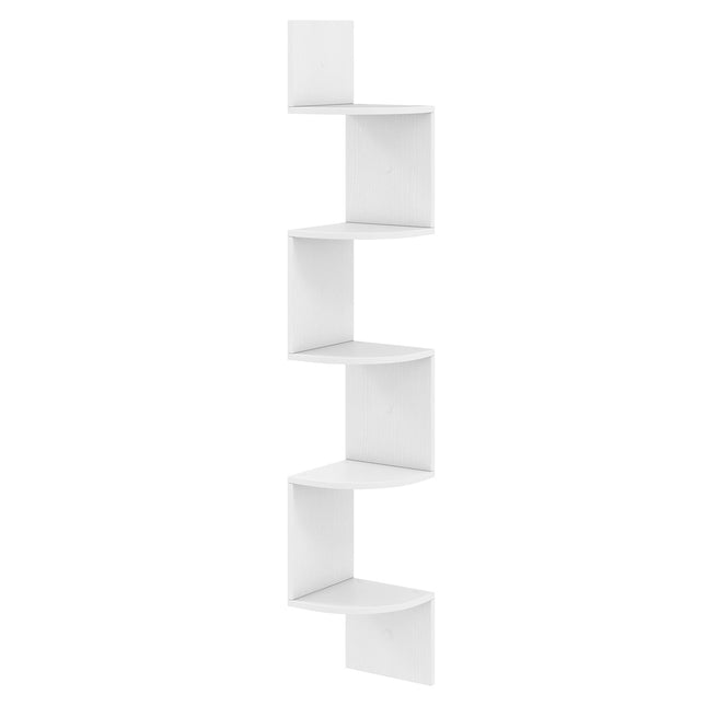 5-Tier Corner Wall Shelf, Floating White Bookshelf