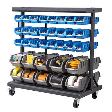 5-Tier Double-Sided Rolling Bin Rack, 68 Bins