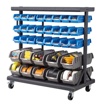 5-Tier Double-Sided Rolling Bin Rack, 68 Bins