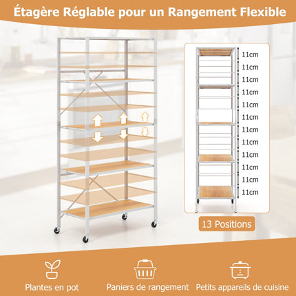 5-Tier Foldable Metal Shelving Unit With Wheels, Adjustable