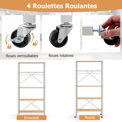 5-Tier Foldable Metal Shelving Unit With Wheels, Adjustable