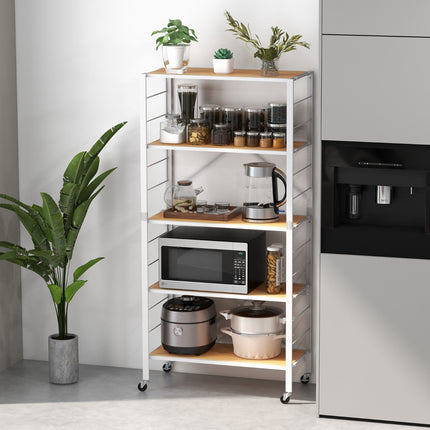 5-Tier Foldable Metal Shelving Unit With Wheels, Adjustable