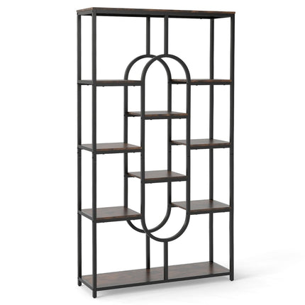 5-Tier Geometric Bookshelf, Brown & Black, Metal Frame