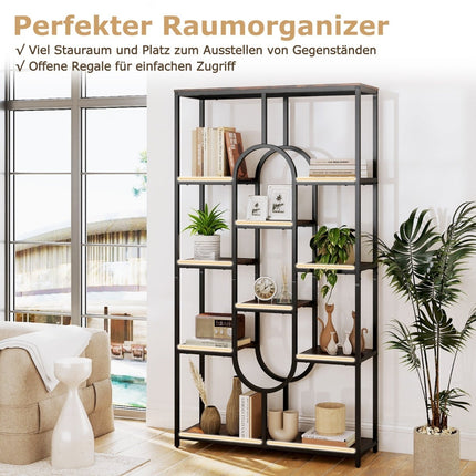 5-Tier Geometric Bookshelf, Brown & Black, Metal Frame