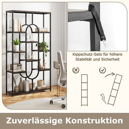 5-Tier Geometric Bookshelf, Brown & Black, Metal Frame