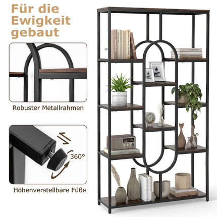5-Tier Geometric Bookshelf, Brown & Black, Metal Frame