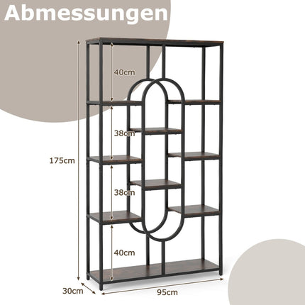 5-Tier Geometric Bookshelf, Brown & Black, Metal Frame