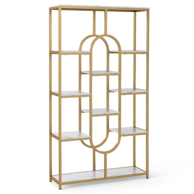 5-Tier Geometric Bookshelf, White & Gold, Metal Frame
