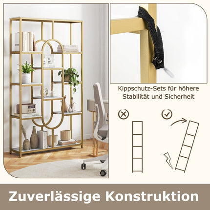 5-Tier Geometric Bookshelf, White & Gold, Metal Frame