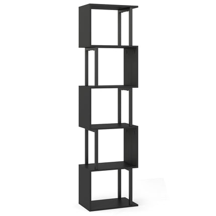 5-Tier Geometric Bookshelf with Anti-Tip, Black