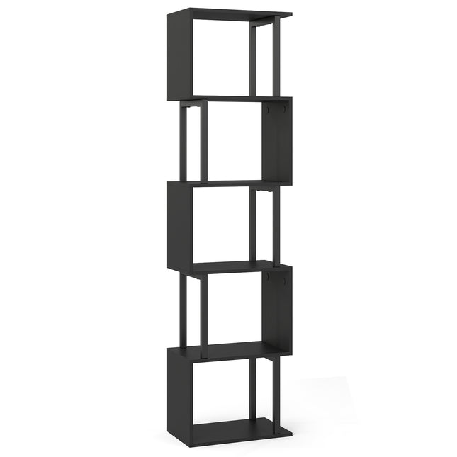 5-Tier Geometric Bookshelf with Anti-Tip, Black