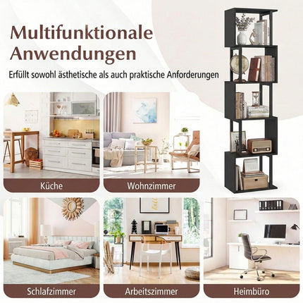 5-Tier Geometric Bookshelf with Anti-Tip, Black