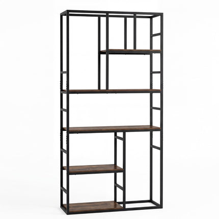 5-Tier Geometric Bookshelf with Metal Frame, White-Gold
