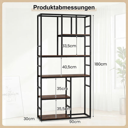5-Tier Geometric Bookshelf with Metal Frame, White-Gold