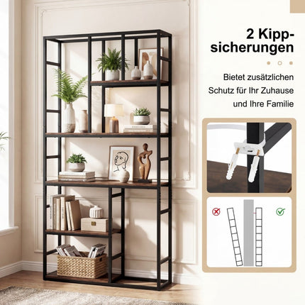 5-Tier Geometric Bookshelf with Metal Frame, White-Gold