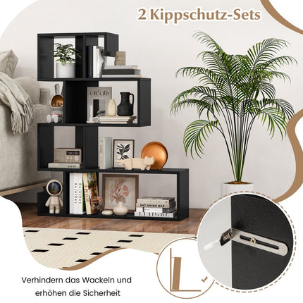 5-Tier Geometric Bookshelf with Open Shelves, Black