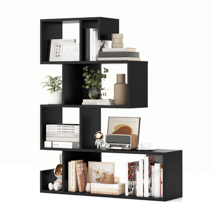5-Tier Geometric Bookshelf with Open Shelves, Black