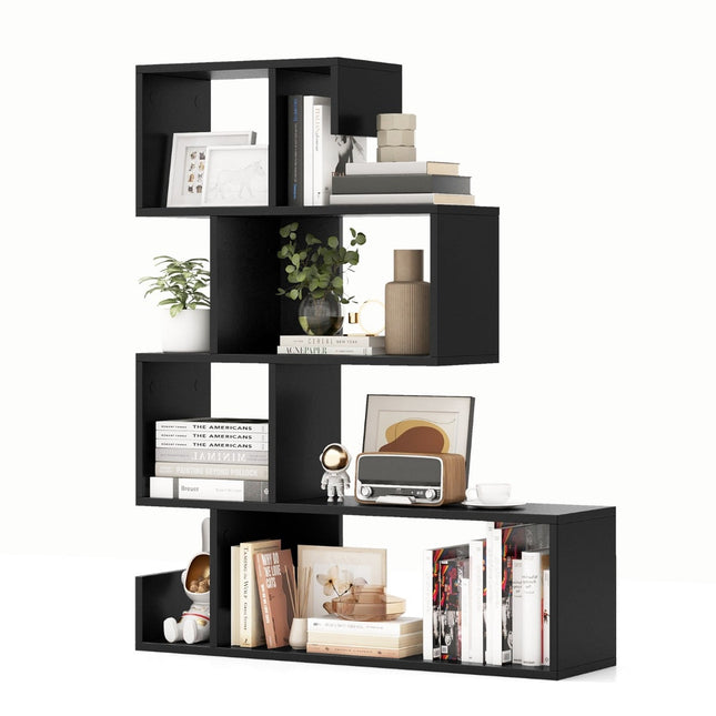 5-Tier Geometric Bookshelf with Open Shelves, Black