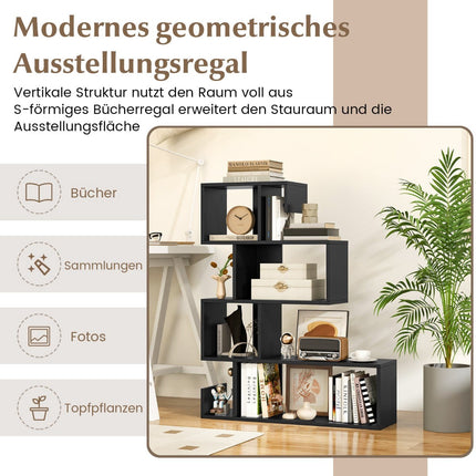 5-Tier Geometric Bookshelf with Open Shelves, Black
