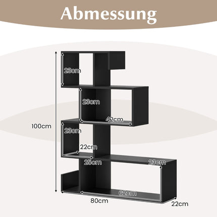 5-Tier Geometric Bookshelf with Open Shelves, Black