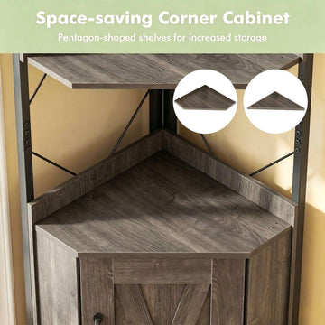 5-Tier Grey Corner Shelf with Cabinet and Fall Protection