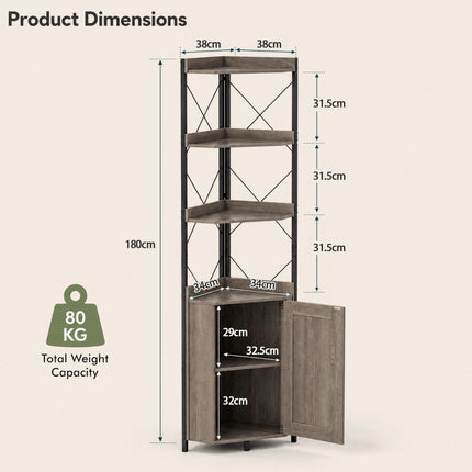 5-Tier Grey Corner Shelf with Cabinet and Fall Protection