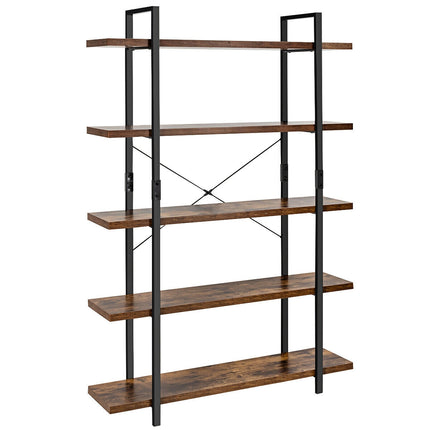 5-Tier Industrial Bookcase, Metal Frame, Anti-Tip