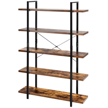 5-Tier Industrial Bookcase, Metal Frame, Anti-Tip
