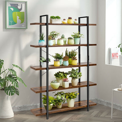 5-Tier Industrial Bookcase, Metal Frame, Anti-Tip