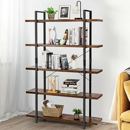 5-Tier Industrial Bookcase, Metal Frame, Anti-Tip