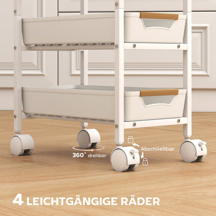 5-Tier Kitchen Cart, Wood Look, Metal Frame, 4 Drawers