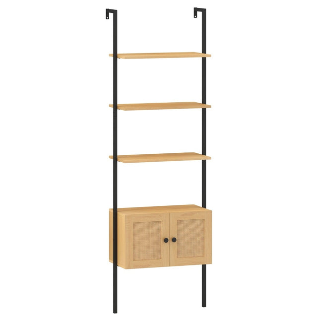 5-Tier Ladder Bookshelf with Cabinet, Metal Frame, 184cm
