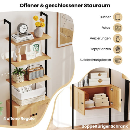 5-Tier Ladder Bookshelf with Cabinet, Metal Frame, 184cm