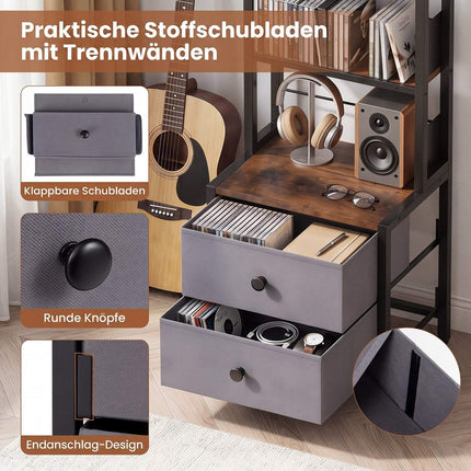 5-Tier Media Storage Rack with Drawers & Book Stoppers
