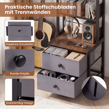 5-Tier Media Storage Rack with Drawers & Book Stoppers