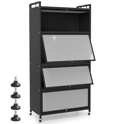 5-Tier Metal Kitchen Pantry Cabinet with Doors & Wheels