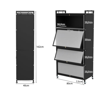 5-Tier Metal Kitchen Pantry Cabinet with Doors & Wheels