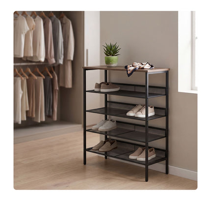 5-Tier Metal & MDF Shoe Rack, Brown, 81x75x30 cm