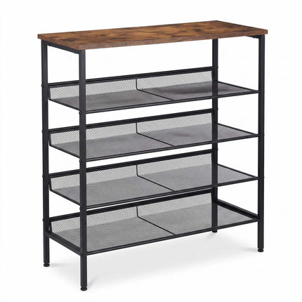 5-Tier Metal & MDF Shoe Rack, Brown, 81x75x30 cm