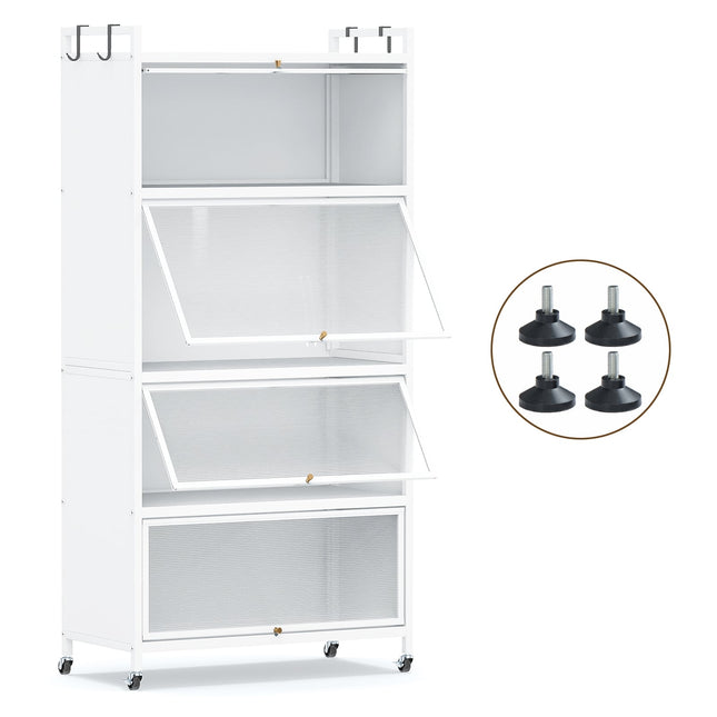 5-Tier Metal Pantry Cabinet with 4 Folding Doors, White