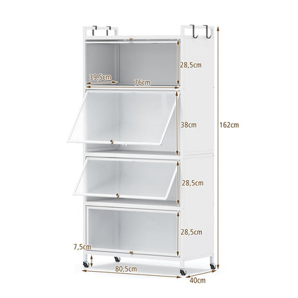 5-Tier Metal Pantry Cabinet with 4 Folding Doors, White