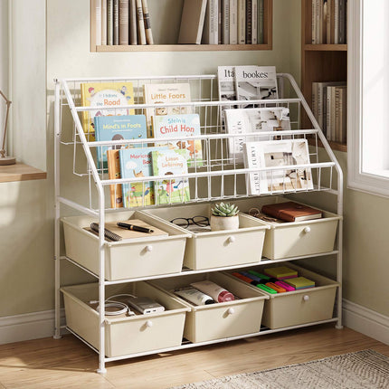 5-Tier Metal Storage Rack with Drawers and Baskets - White