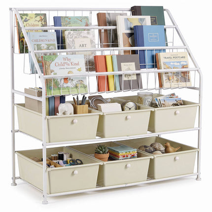 5-Tier Metal Storage Rack with Drawers and Baskets - White