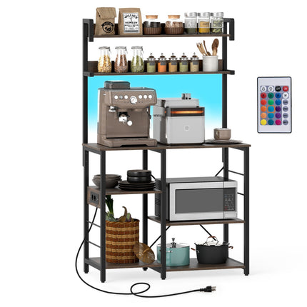 5-Tier Microwave Stand with Power Outlet and LED