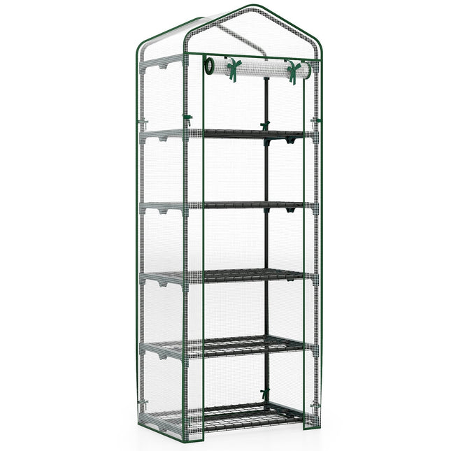 5-Tier Mini Greenhouse with PE Cover & Roll-Up Door