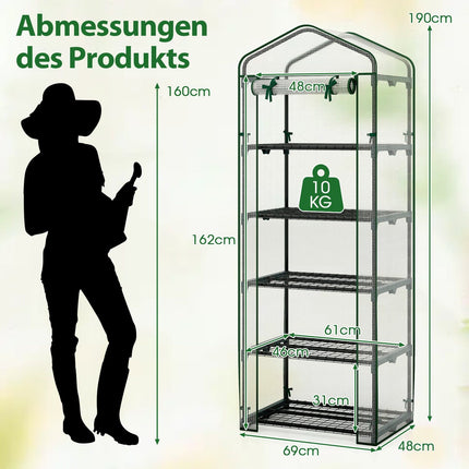 5-Tier Mini Greenhouse with PE Cover & Roll-Up Door