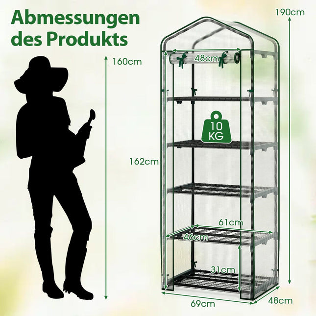 5-Tier Mini Greenhouse with PE Cover & Roll-Up Door