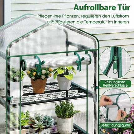 5-Tier Mini Greenhouse with PE Cover & Roll-Up Door